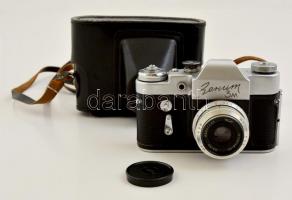 Zenit 3M fényképezőgép Industar-50 50mm f3.5 objektívvel, eredeti bőr tokjában / Vintage Russian camera with original leather case