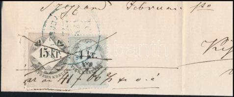 1868  Nyugtatvány Szekszárd. 1866 4 kr (MBK 122A, kékes)  (36 000) + 15kr (fehér papírú)