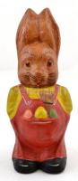 cca 1930 Húsvéti nyúl figura 14 cm és tojások 11 cm. Papírból és egyik selyem borítással / 1930 Toy ...