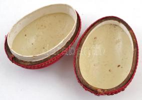 cca 1930 Húsvéti nyúl figura 14 cm és tojások 11 cm. Papírból és egyik selyem borítással / 1930 Toy ...