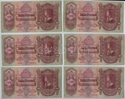 1930. 100P (6x) sorszámkövetők E915 058600 - E915 058600 T:1, az első bankjegy 1-, fo.