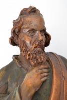 XIX. sz.: Szent József faragott fa szobor talapzaton. / Saint Joseph carved wooden statue 45 cm