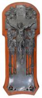 cca 1910 Szecessziós ón feszület fa alapon. / Art nouveau tin crucifix on wood base 40x18 cm