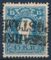 1858 15kr lemezhibás bélyeg mozgóposta bélyegzéssel / plate flaw &quot;K.u.k. FAHRE(NDES) POSTAM(T)&quot;