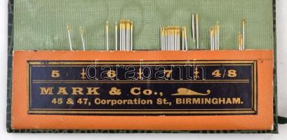 Ezüst tű készlet arany végekkel városképes tokban / Silver needle with gold tip in case