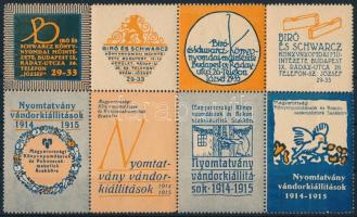 1915 Nyomtatvány vándorkiállítás levélzáró nyolcastömb / Poster stamp set of 8