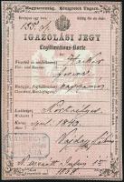 1869 2x4kr + 7kr okmánybélyeg igazolólapon / Document stamps on id