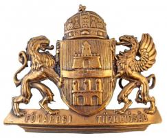 ~1930. Fővárosi Tűzoltóság fém sisakjelvény (88x70mm) T:2 /  Hungary ~1930. Budapest firefighters metal helmet badge (88x70mm) C:XF