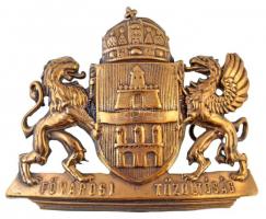 ~1930. "Fővárosi Tűzoltóság" fém sisakjelvény (88x70mm) T:2 /  Hungary ~1930. Budapest firefighters metal helmet badge (88x70mm) C:XF