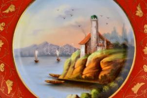 Alt Wien porcelán dísztányér világítótoronnyal Részben kézzel festett. Jelzett. d: 22 cm / Alt-Wien ...