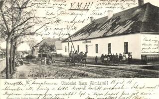 1906 Rácalmás, utcakép szamár szekérrel, Állami elemi népiskola. Reményi Ödön kiadása (Rb)