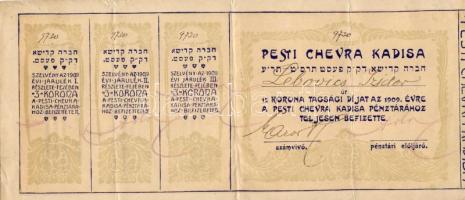 1909. Pesti Chevra Kadisa tagsági díj nyugta