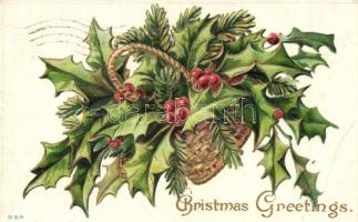 6 db régi főleg litho üdvözlőlap, közte dombornyomott, karácsonyi és újévi lapok is / 6 pre-1945 mai...