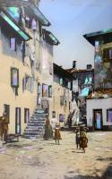 cca 1910 Grado, Olaszország, óváros, gyöngyházberakásos kép keretben, 13x8 cm / Grado, Italy, old town