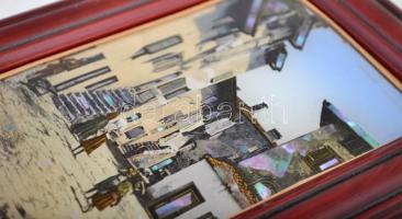 cca 1910 Grado, Olaszország, óváros, gyöngyházberakásos kép keretben, 13x8 cm / Grado, Italy, old to...