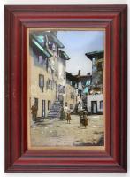 cca 1910 Grado, Olaszország, óváros, gyöngyházberakásos kép keretben, 13x8 cm / Grado, Italy, old to...