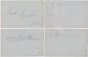 1912-1913 Az Orosz Balett tagjainak aláírása 21 db levelezőlapon, közte a kor leghíresebb táncosainak (Nyizsinszkij, Fedorova, Adolph Bolm, Nyizsinszka, stb.) aláírása, valamint Nyizsinszkijt ábrázoló fotólap