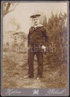 cca 1910 Az SMS Monarch hadihajójának tengerésze, keményhátú fotó, 18×13 cm / sailor of SMS Monarch, vintage photo