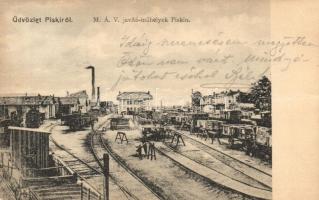 1908 Piski, Simeria; MÁV vasúti javítóműhely. gyulai József kiadása / repair workshop of the Hungarian State Railways with trains