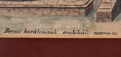 1900 vitéz Görgey Miklós (1880-1943): Berczi barátomnak emlékül 1900. Akvarell-tus, papír, jelzett, ...