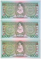 1993. 1000Ft (3x) sorszámkövetők "MINTA" felülnyomással és perforációval "D 0000275 -...