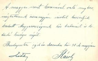 1916 Portómentes levelezőlap a Királyi pár sajátkezű üdvözlő írásával, IV. Károly király koronázása ...