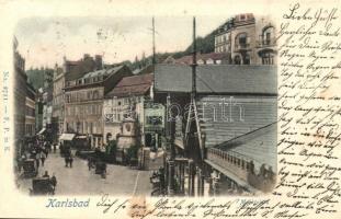 1905 Karlovy Vary, Karlsbad; Marktplatz, Apotheke / market square with shops of Spediton Schüttner & Seidel, pharmacy, Hotel Drei Lämmer