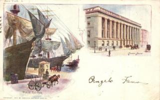 1898 New York, Custom House, Pier 13 East River. American Souvenir Card Co. 1897.