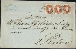 ~1861 10kr stripe of 3 on a cover 2nd weight class, 3rd zone 