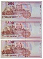 2008. 500Ft (3x) sorszámkövetők "MINTA" felülnyomással "EA 0000287 - EA 0000289"...