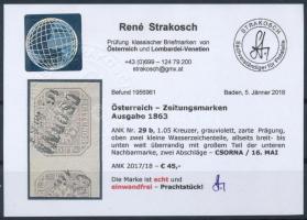 Grey violet Newspaper stamp with watermak, with a part of the neighbouring stamp "CSORNA" ...