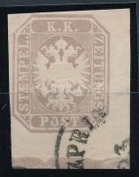 Hírlapbélyeg szürkésibolya, alsó ívszéllel, a bélyeg szegélyléc lenyomattal "(VES)ZPRIM" Certificate: Strakosch, Grey violet Newspaper stamp with margin "(VES)ZPRIM" Certificate: Strakosch