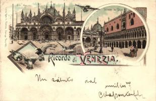 1897 (Vorläufer!) Venice, Venezia; Palazzo del Doge, San Marco / palaces. doves. Carlo Künzli Art Noueau, litho