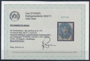 10kr blue with machine offset "(P)ÜSPÖK LADÁNY" Certificate: Steiner 10kr kék, változó szí...