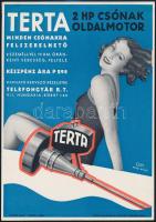 cca 1930-1940 Terta csónakmotor art deco reklámja, Csemiczky Tihamér (1904-1960) , szép állapotban, 24x17 cm