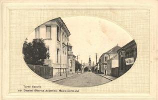 Turnu Severin, Szörényvár; Strada Decebal, Biserica Adormirei Maicei Domnului. Edit. A.M. Horowitz / street view with church