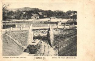 Budapest II. Hűvösvölgy, Villamos közúti vasút részlete, híd. Divald Károly 306. sz. (fl)