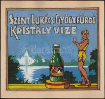 cca 1930-1940 A Szent Lukács Gyógyfürdő kristályvize, akvarell, eredeti reklámterv, 23,5x27 cm