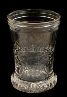 cca 1880 emlékpohár (Nemzeti Múzeum képével), gravírozott, csiszolt, kopott aranyozással, nagyon apr...