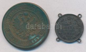 Orosz Birodalom 1879. 5k Cu + 1914. 15k Ag ékszerré alakítva T:2-,3
Russian Empire 1879. 5 Kopeks C...