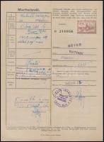 1943 A Jákó nevű versenyló csikólevele és marhalevele, 2 db