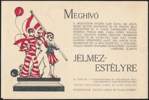 1932 Bp., Meghívó a Műegyetemi Evezős Club jelmezes estélyére, borítékkal, személyjeggyel