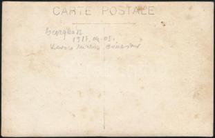 1917 Beregszász, Kovács Miklós őrmester alakulata, csoportkép, hátulján feliratozva, 9×13,5 cm