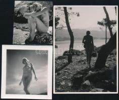 cca 1938 Akt felvételek, dr. Csörgeő Tibor (1896-1968) budapesti fotóművész hagyatékából, 3 db jelzés nélküli vintage fotó, 5,5x5 cm és 11x8 cm között