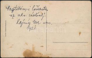 1921 Nagytétényi lövészeten az aknaszedő zászlóalj, csoportkép, hátulján feliratozva, foltos, 9×14 c...