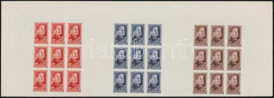 1949 Sztálin sor vágott kilencestömbök egy összefüggő ívben (200.000) / Mi 1122-1124 imperforate blocks of 9 in one sheet (törések / creases)