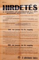 1916 Gumiabroncsok beszolgáltatására felhívó háborús hirdetmény 60x90cm