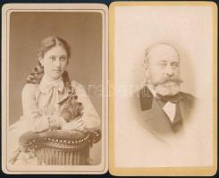 cca 1864 Vizitkártya méretű portrék, 2 db vintage fotó, 10,5x6 cm