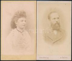 cca 1863 Vizitkártya méretű portrék, 2 db vintage fotó, 10,5x6 cm