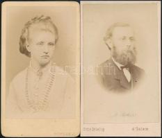 cca 1862 Vizitkártya méretű portrék, 2 db vintage fotó, 10,5x6 cm